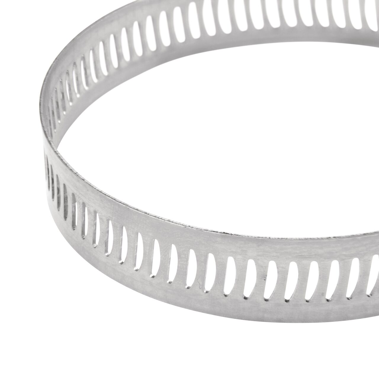 Closeup view of the arcial perforated slots in band for added strength and smoother engagement on the NDS SAE 36 Worm Drive Hose Clamp with Aero Seal 1/2 in. band width (NDS 64036H)