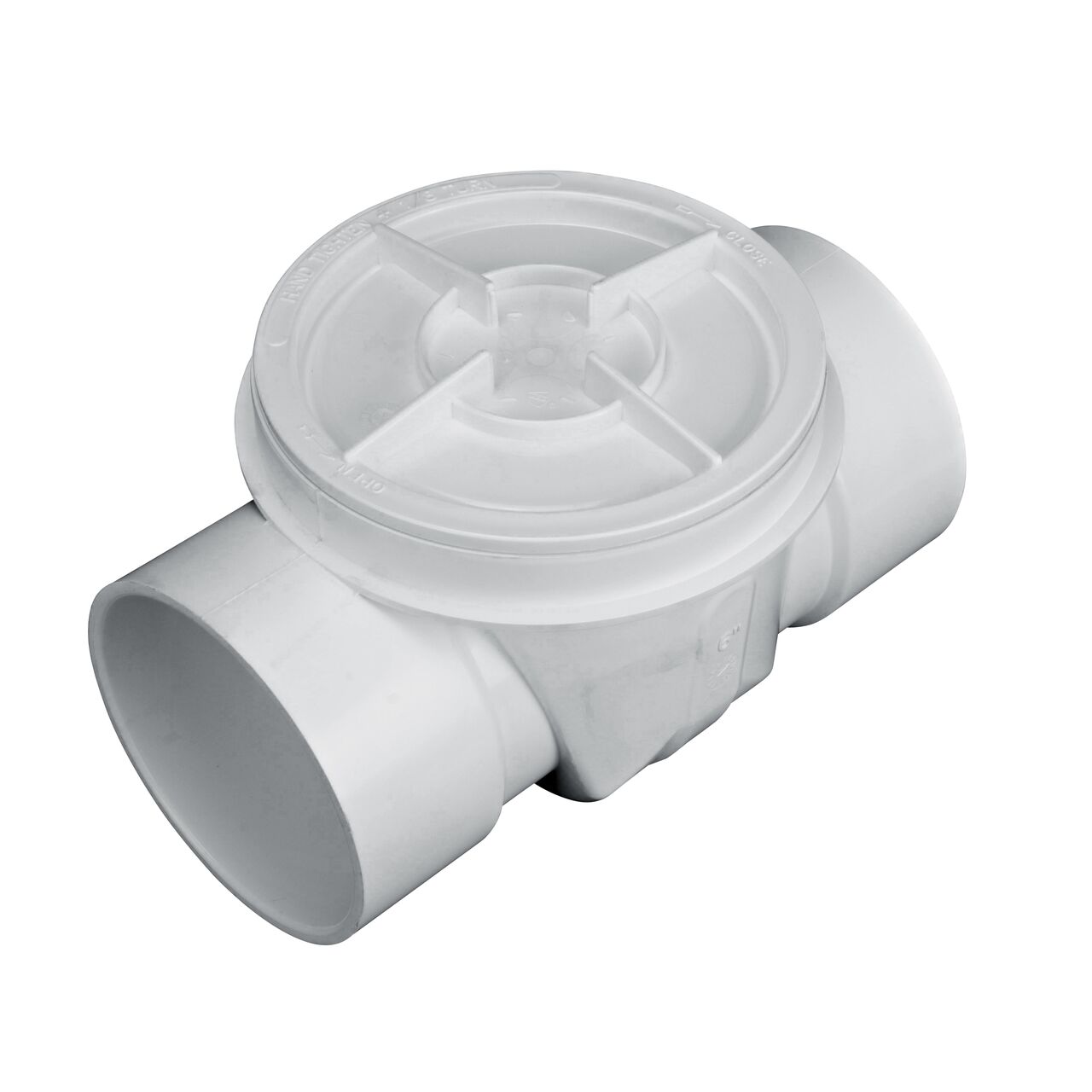 The NDS White 6 in. PVC Backwater Valve (NDS 675P) prevents street sewer waste from backflowing into basements or low areas
