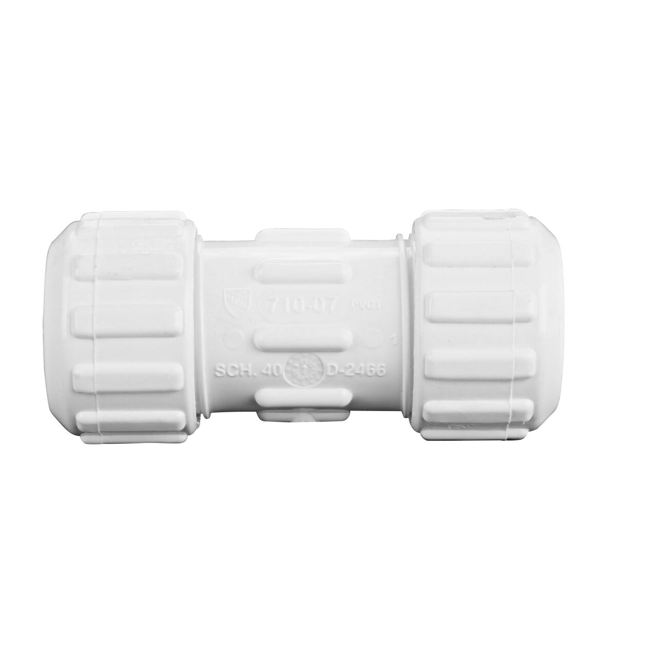 Side view of the NDS 3/4 in. Flo-Lock™ Gripper Coupling (NDS 710-07) that connects to 3/4 in. SDR-9 CTS pipe