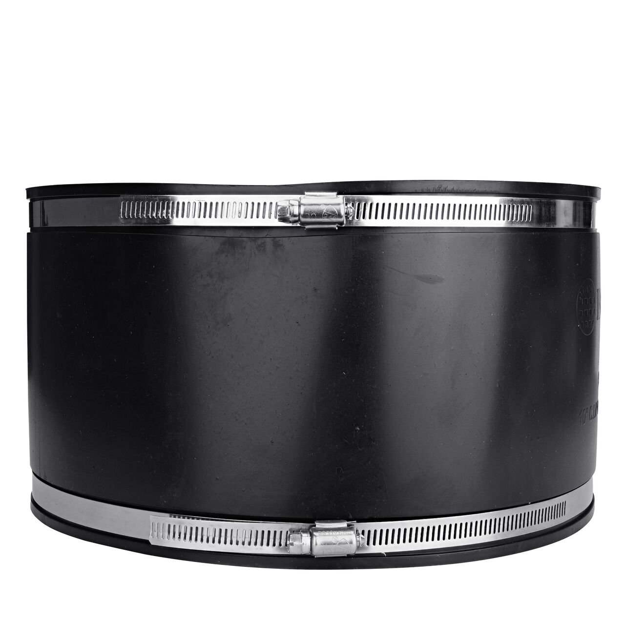 The NDS 10 in. flex coupling, in vertical position, connects two cast iron/sewer and drain or DWV/copper/steel/lead pipes and provides leak-resistant seals with virtually any pipe (NDS 56-1010)