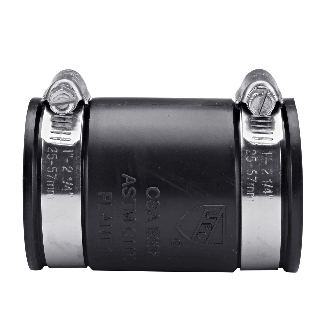 The NDS 1-1/2 in. flex coupling for cast iron/sewer and drain or DWV/copper/steel/lead pipes, in horizontal position, is made with material that flexes with normal earth movement (NDS 56-150)