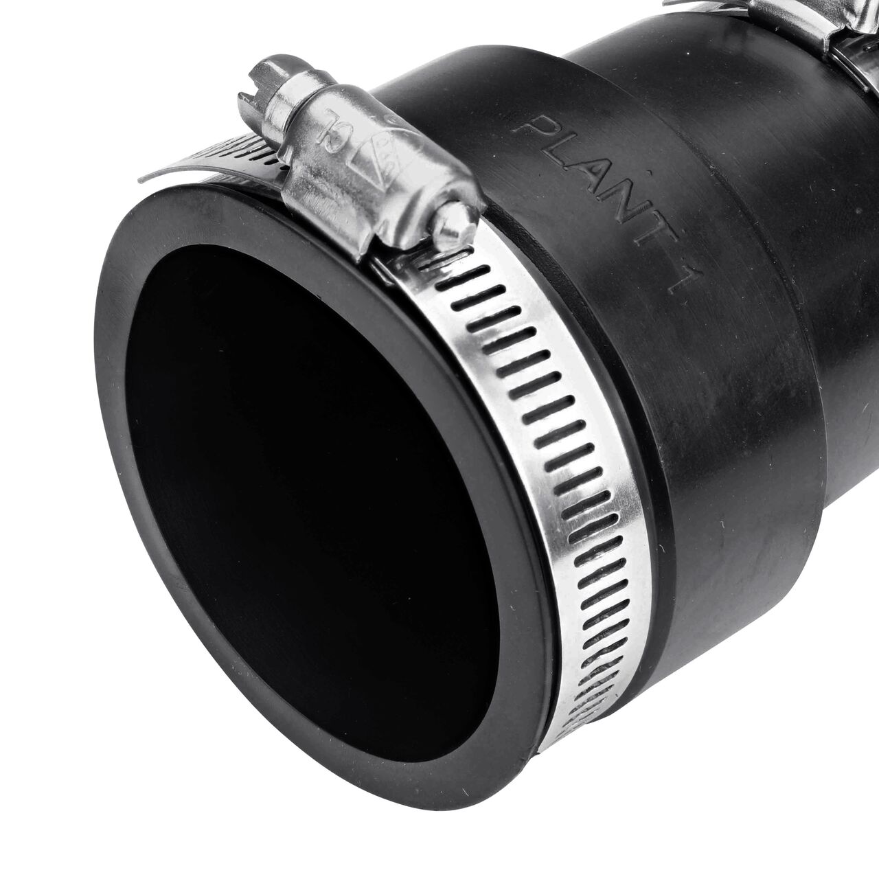 Closeup view of the large end on the NDS 2 in. X 1-1/2 in. flex coupling connects two cast iron/sewer and drain or DWV/copper/steel/lead pipes (NDS 56-2150)