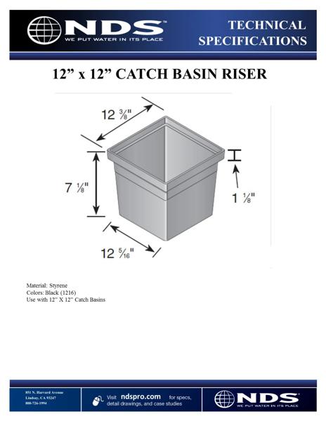 NDS 6 in. Riser for 12 in. Square Catch Basin Drain Tech Spec