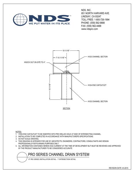 NDS 8 in. Pro Series™ Channel Drains T Intersection Installation Detail