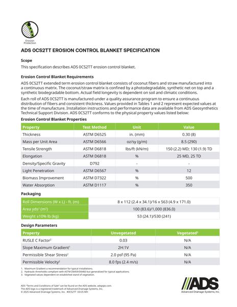 0CS2TT Erosion Control Blanket Geosynthetic Specification