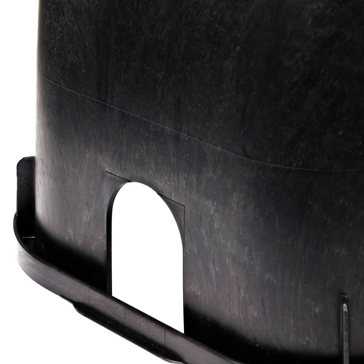 Closeup View of 14 in. X 19 in. Rectangular Valve Box PVC pipe hole; allows irrigation pipe to enter box interior(NDS 113BC)