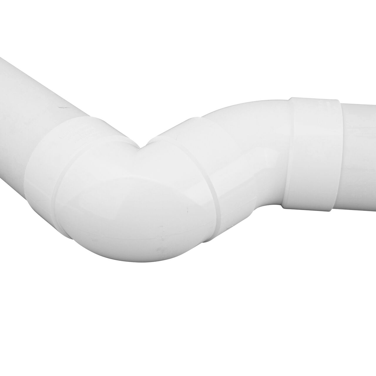 The NDS PVC 45° street elbow (NDS 4P03ST, NDS L4P03ST) connected to a 4 in. Sewer and Drain pipe on the HUB end and a 4 in. 90 degree elbow on the spigot connection end