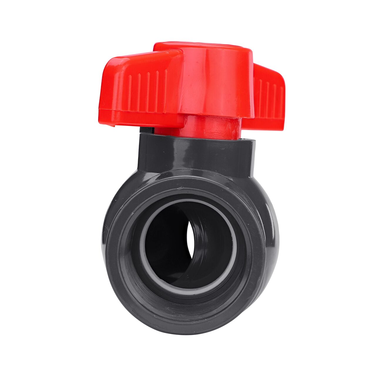 Rotate the handle to easily open or close the valve ball that controls water flow on the NDS 1-1/4 in. PVC IPS Ball Valve (NDS E1620-12)