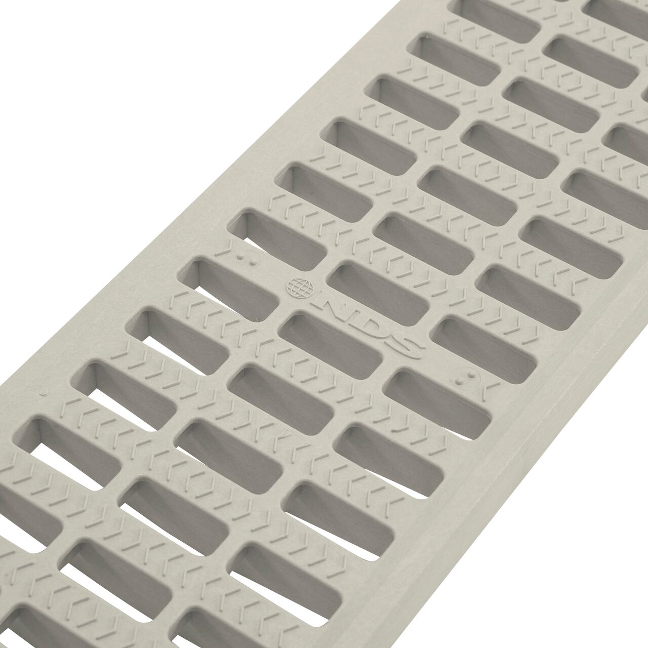 Closeup of grate openings on NDS 5 in. Pro Series Channel Drain Grate in Gray Plastic (NDS 814)