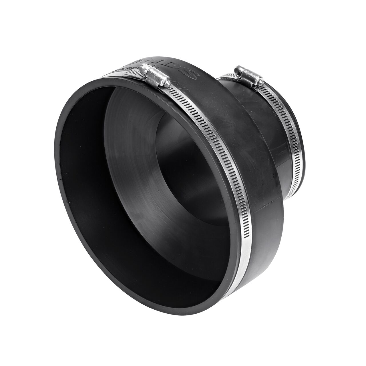 The NDS flex coupling connects 6 in. concrete pipe to 4 in. cast iron/sewer & drain or DWV pipes and includes clamps to tighten to secure coupling onto pipe (NDS 06-64)