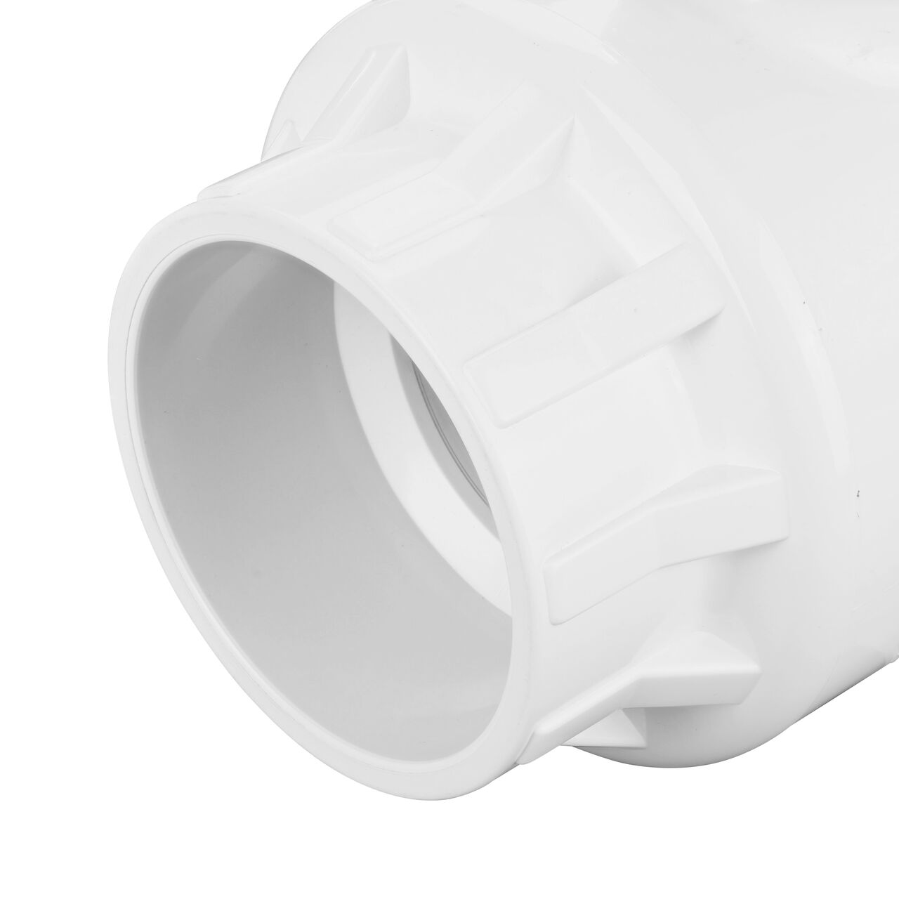 Closeup of the NDS IPS Ball Valve showing the stem that is made of durable PVC material (NDS E1410-40)