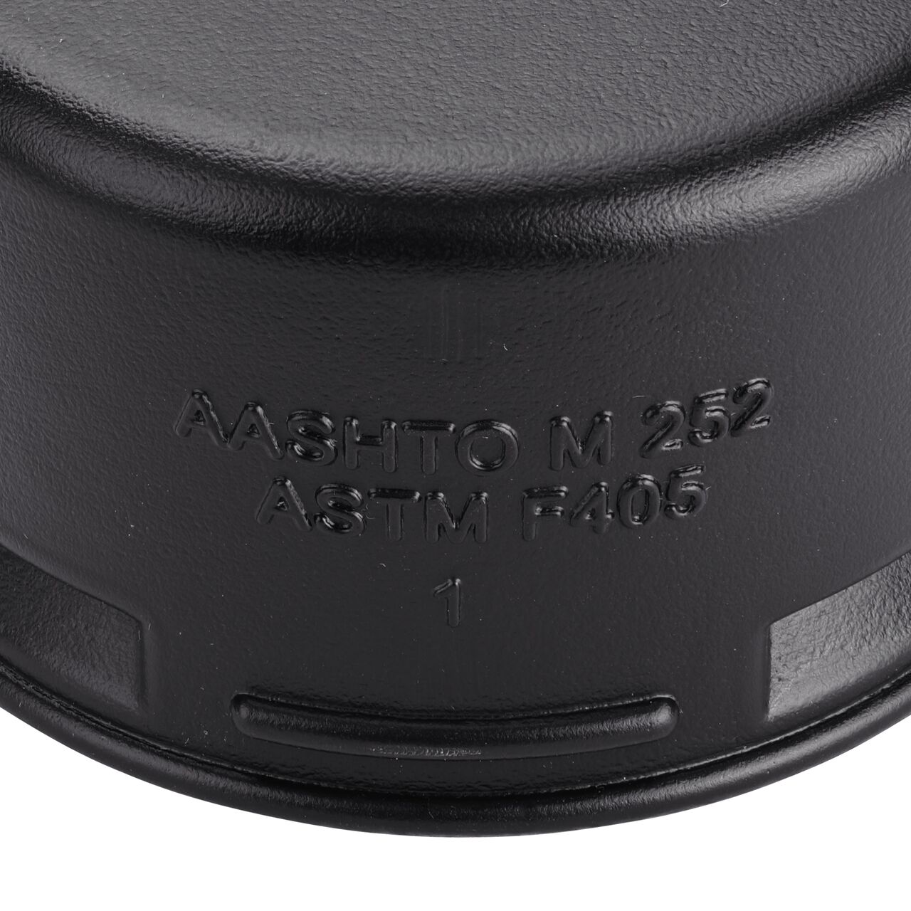 Closeup of the wording found on the NDS HDPE Corrugated 3 in. End Cap (NDS 3C06)