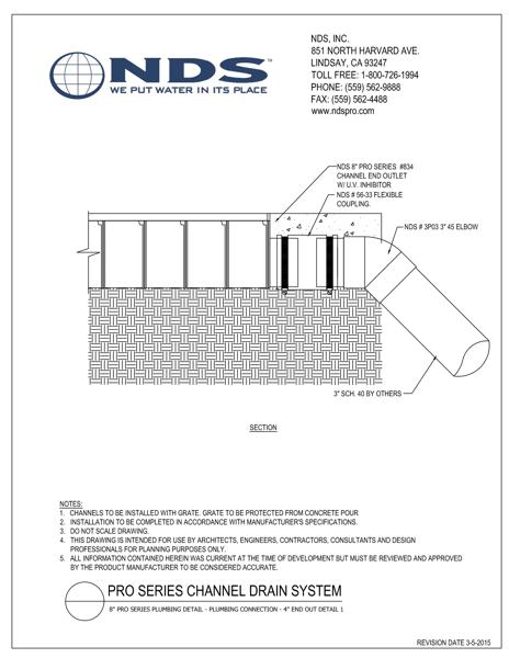 NDS 8 in. Pro Series™ Channel Drains 4 in. End Outlet Connection 1 Installation Detail