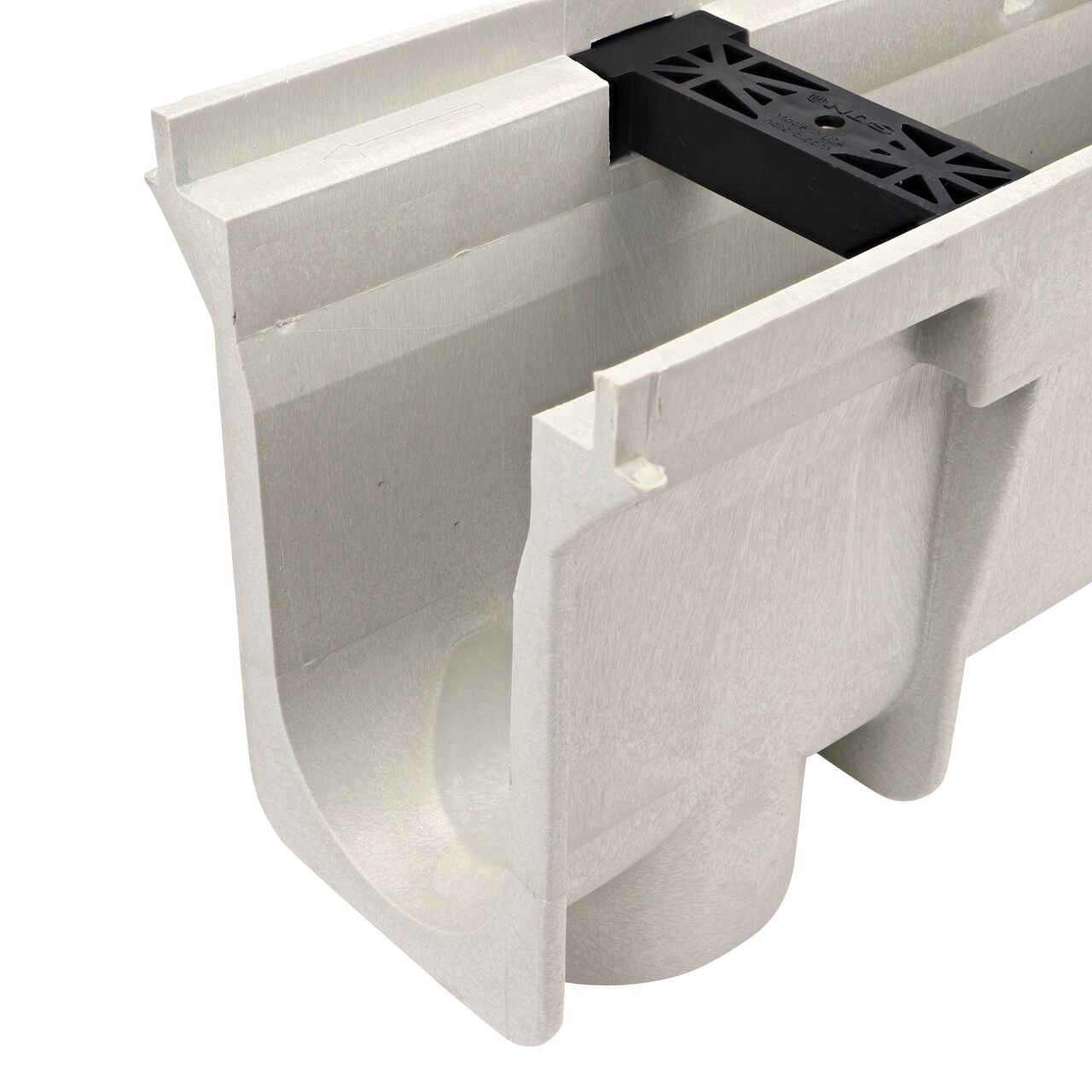 Closeup View of the NDS 7.36 in. Deep Neutral Dura Slope Channel (NDS DS-101N), with tongue joints facing camera