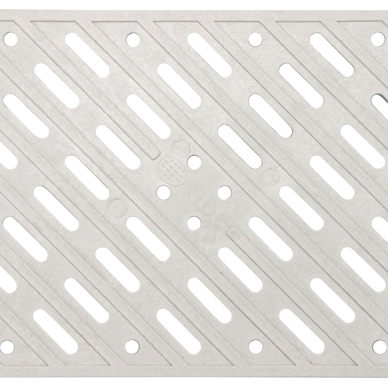 Close-up of grate openings on 8 in. Pro Series Pedestrian Channel Drain Grate in Gray Plastic (SKU 836)