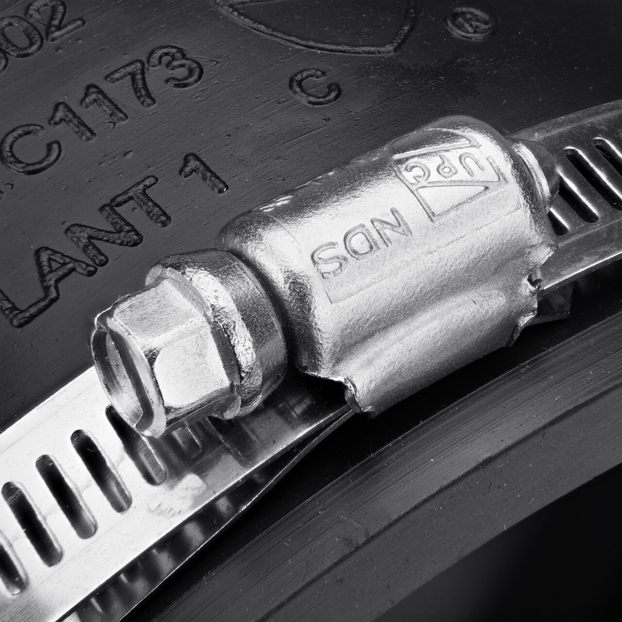 The clamps on the NDS 4 in. flex coupling for concrete pipe to cast iron or plastic pipe can be tightened with screwdriver, 5/14 in. nut driver or socket to 60 inch-lbs. torque (NDS 06-44)