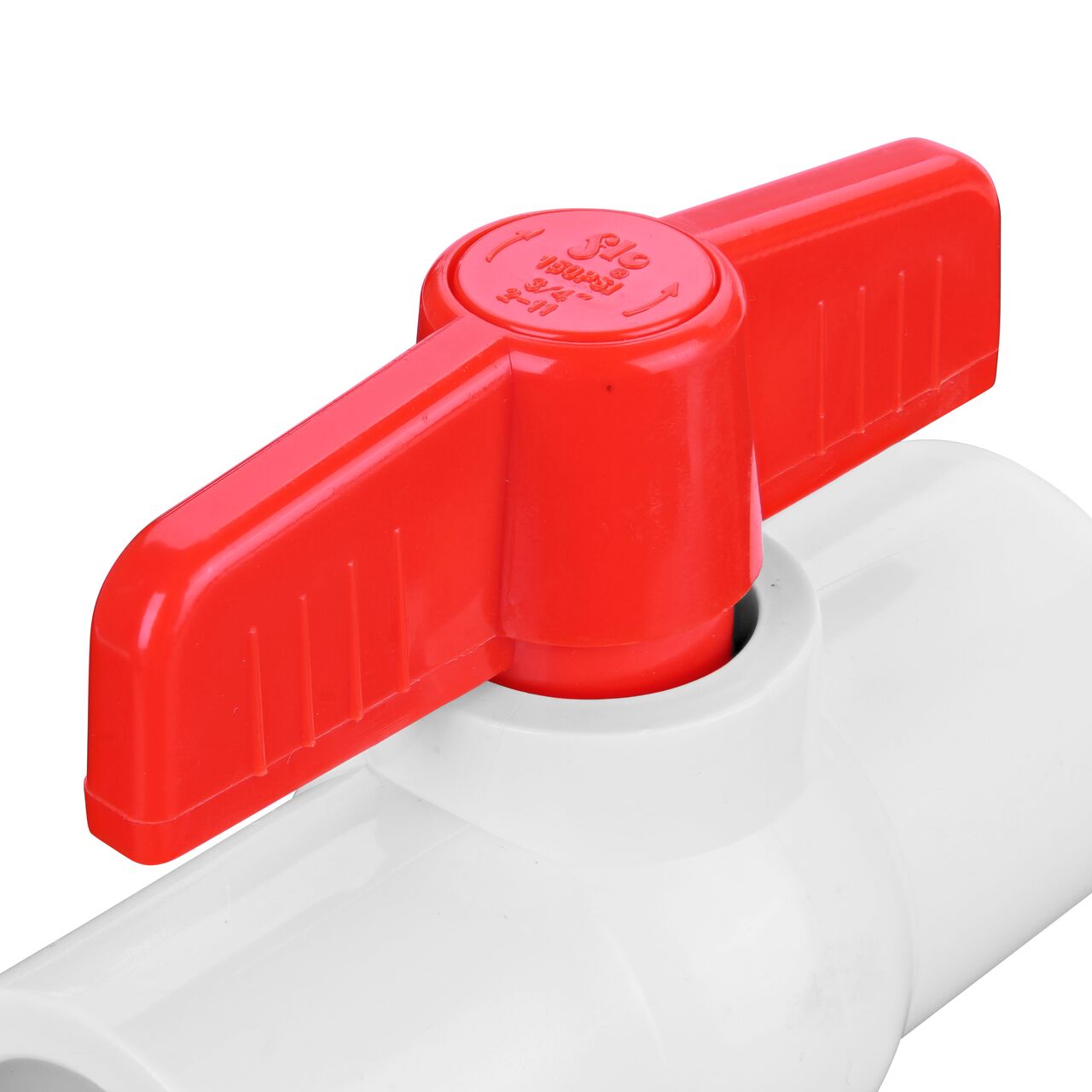 Closeup of the NDS CTS Ball Valve showing the handle that rotates two ways to control water flow (NDS E1310-07)