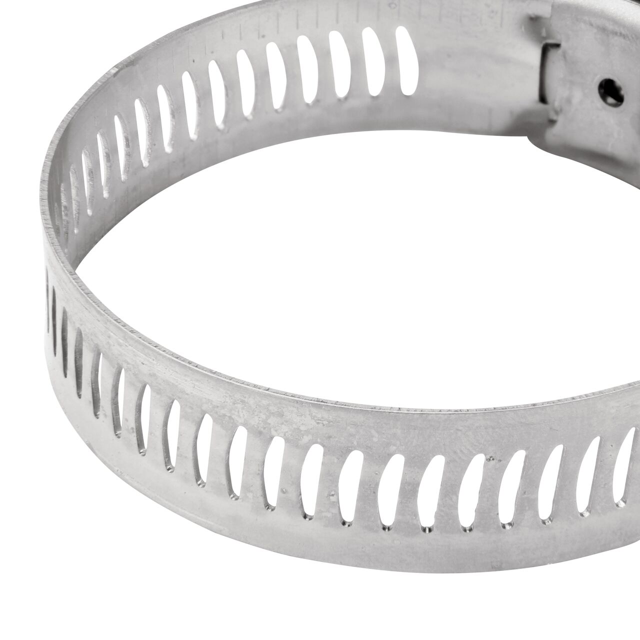 Closeup view of the arcial perforated slots in band for added strength and smoother engagement on the NDS SAE 24 Worm Drive Hose Clamp with Aero Seal 1/2 in. band width (NDS 64024H)