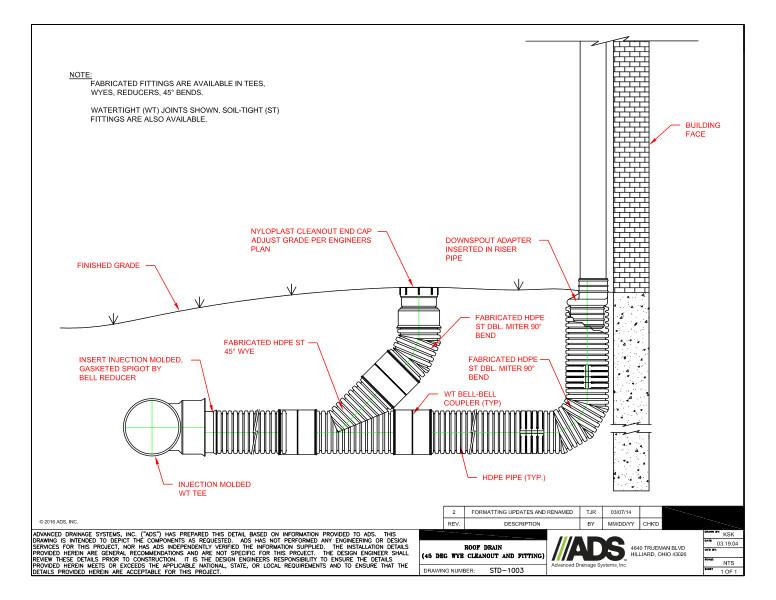 1003 Roof Drain (45 Deg Wye Cleanout and Fitting) Detail