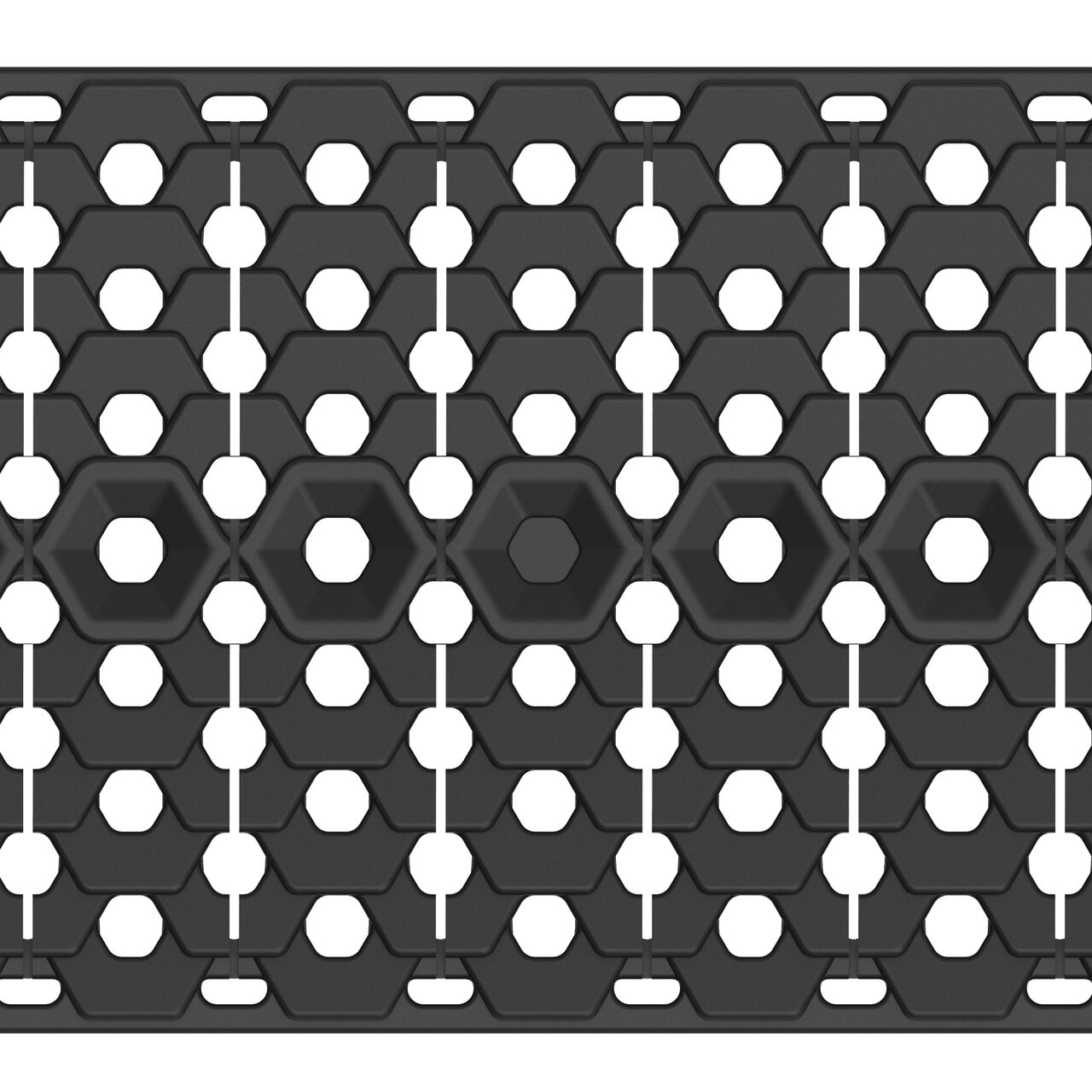 Top down partial closeup view of class C COMBee design plastic BG-FILCOTEN® 100 Trench Drain Grate (NDS 17010402)