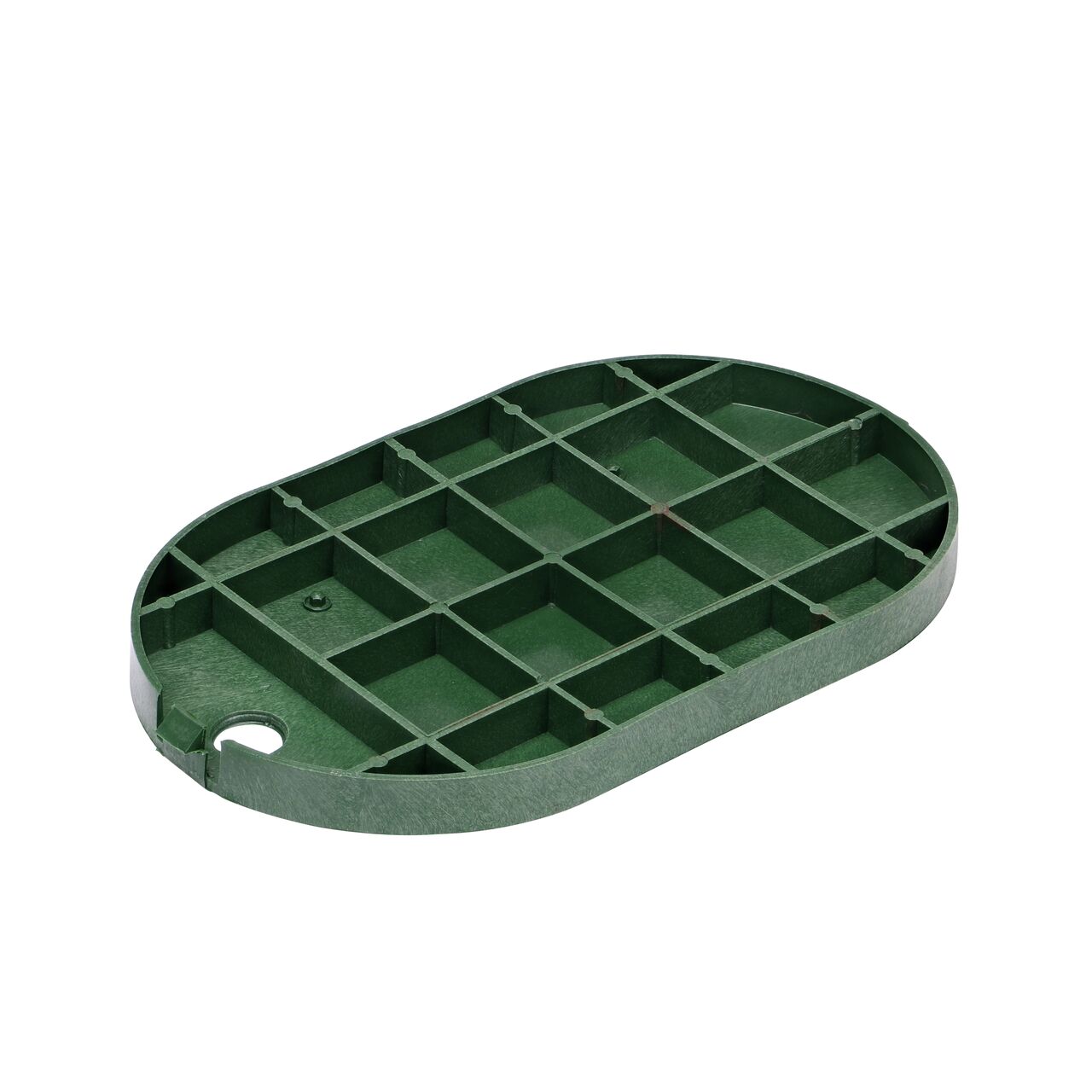 Bottom view of the reinforced ribs on the NDS 8 in. X 12 in. Green Control Valve cover (NDS M2-SG-LID) that fits the NDS 8 in. X 12 in. Standard Series Valve Box