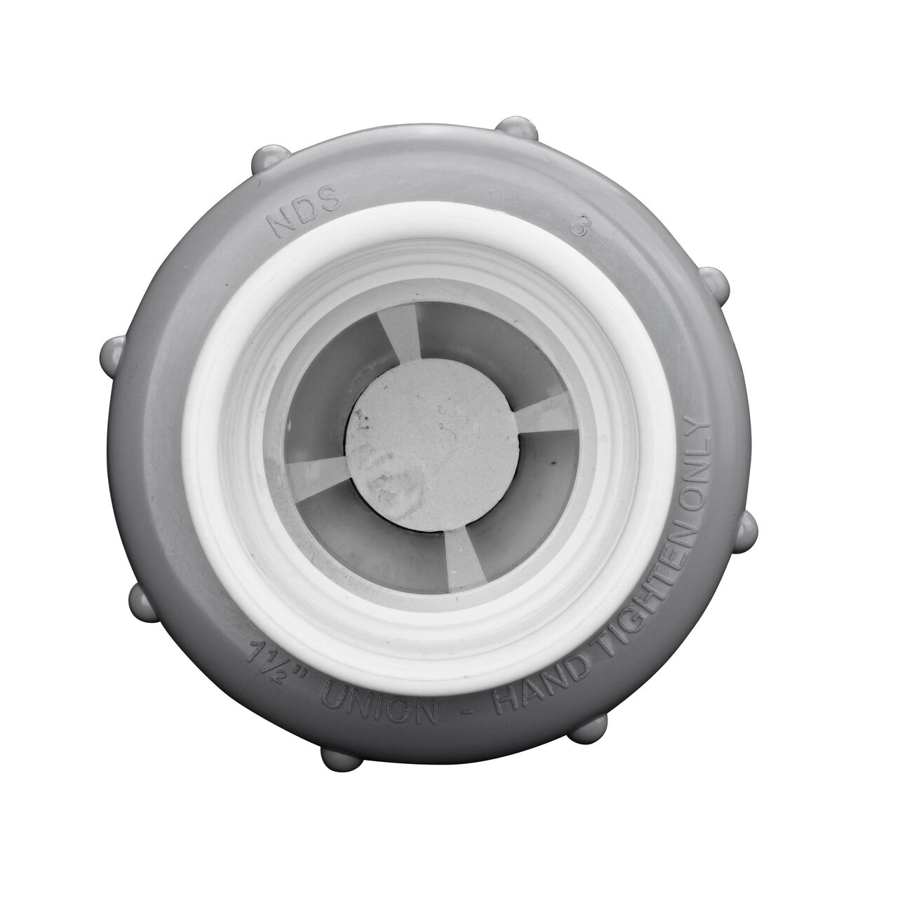 Inside view through outlet end of the NDS White 1-1/2 in. slip end by slip end PVC True Union Spring Check Valve with 1/2 lb. Spring (NDS 1700-15)