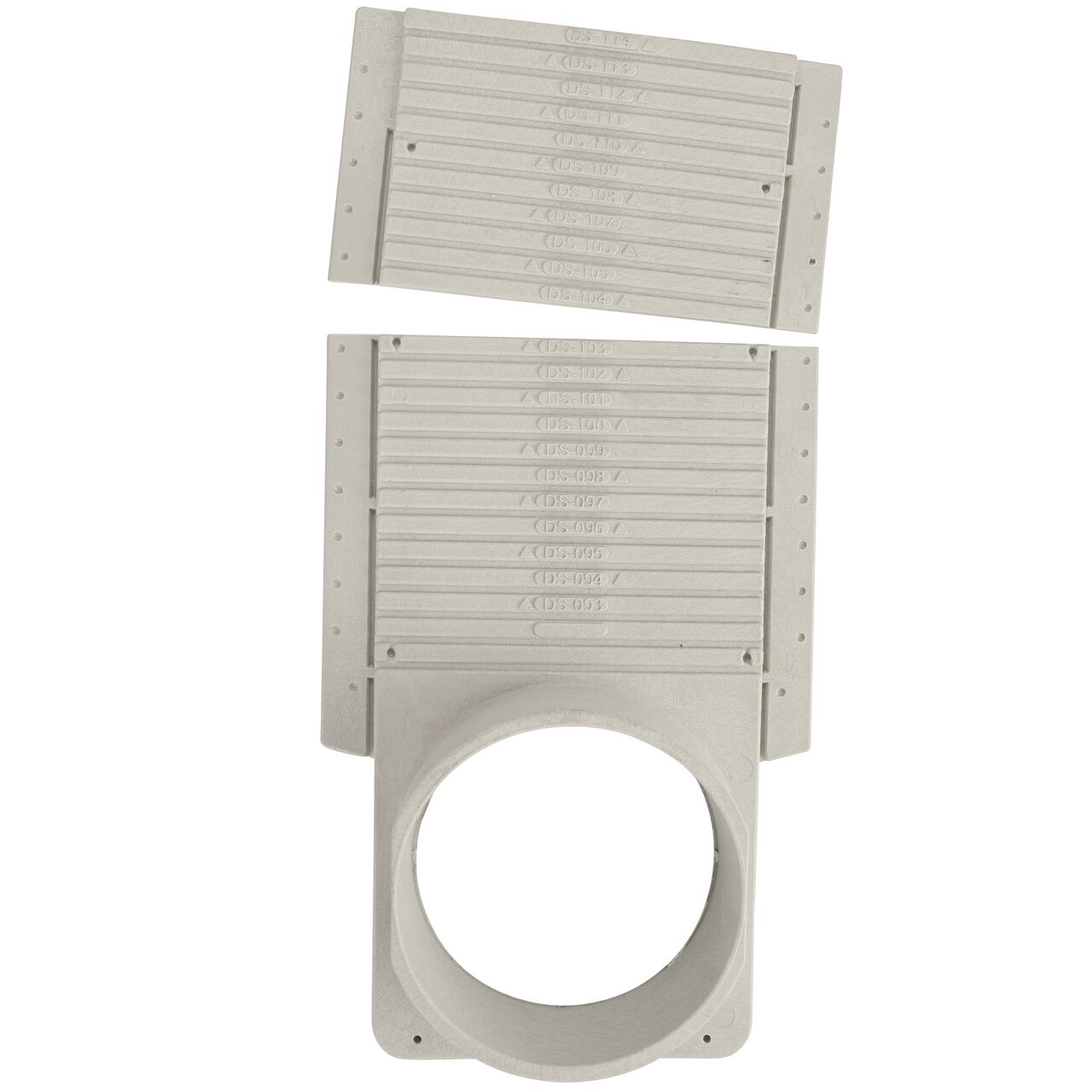 The NDS Dura Slope End Outlet (NDS DS-227) can fit all the different Dura Slope Channel Drains