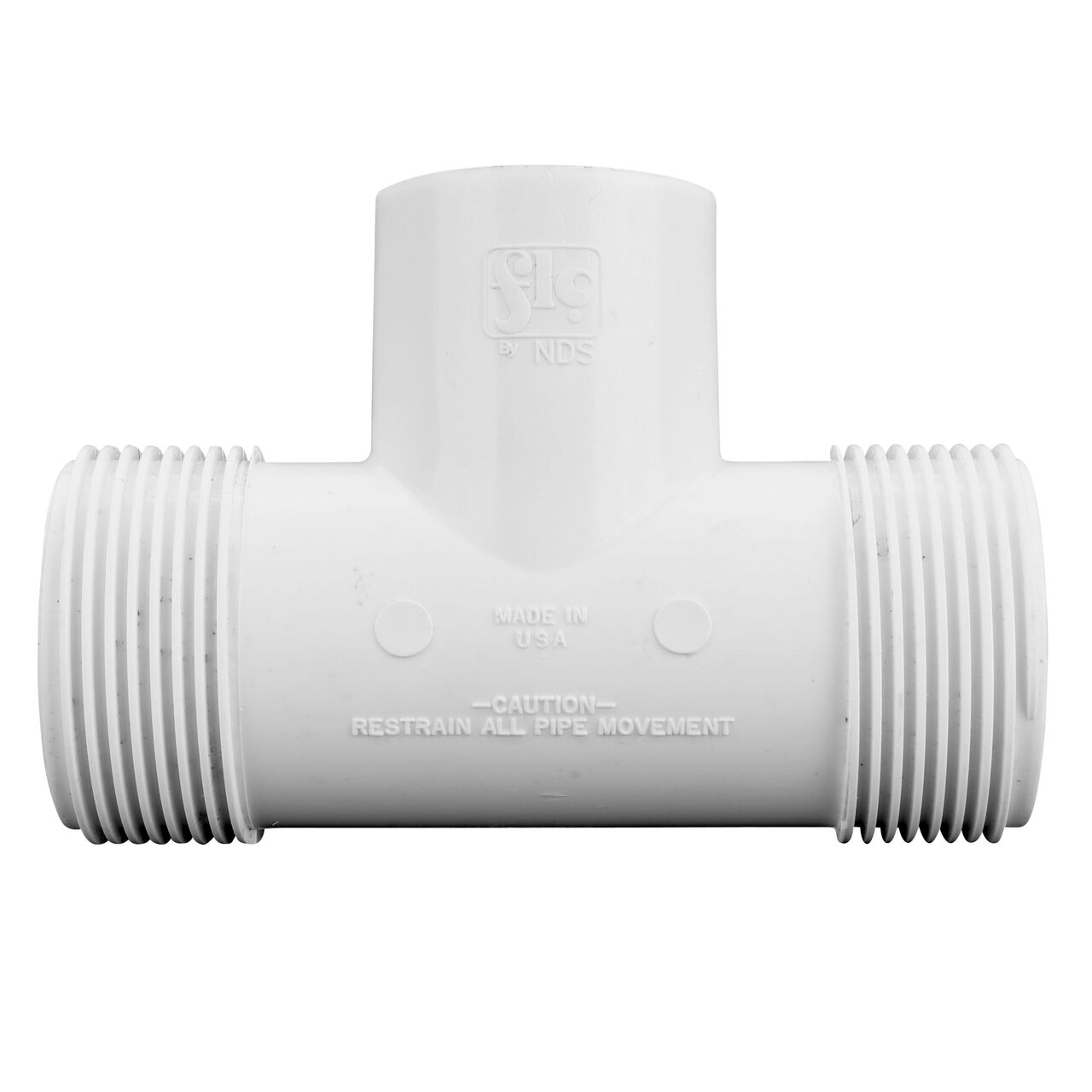 The NDS PVC Threaded Tees has adjustable nut on each compression end that tighten and secure to pipes (NDS CPT-1000-S)