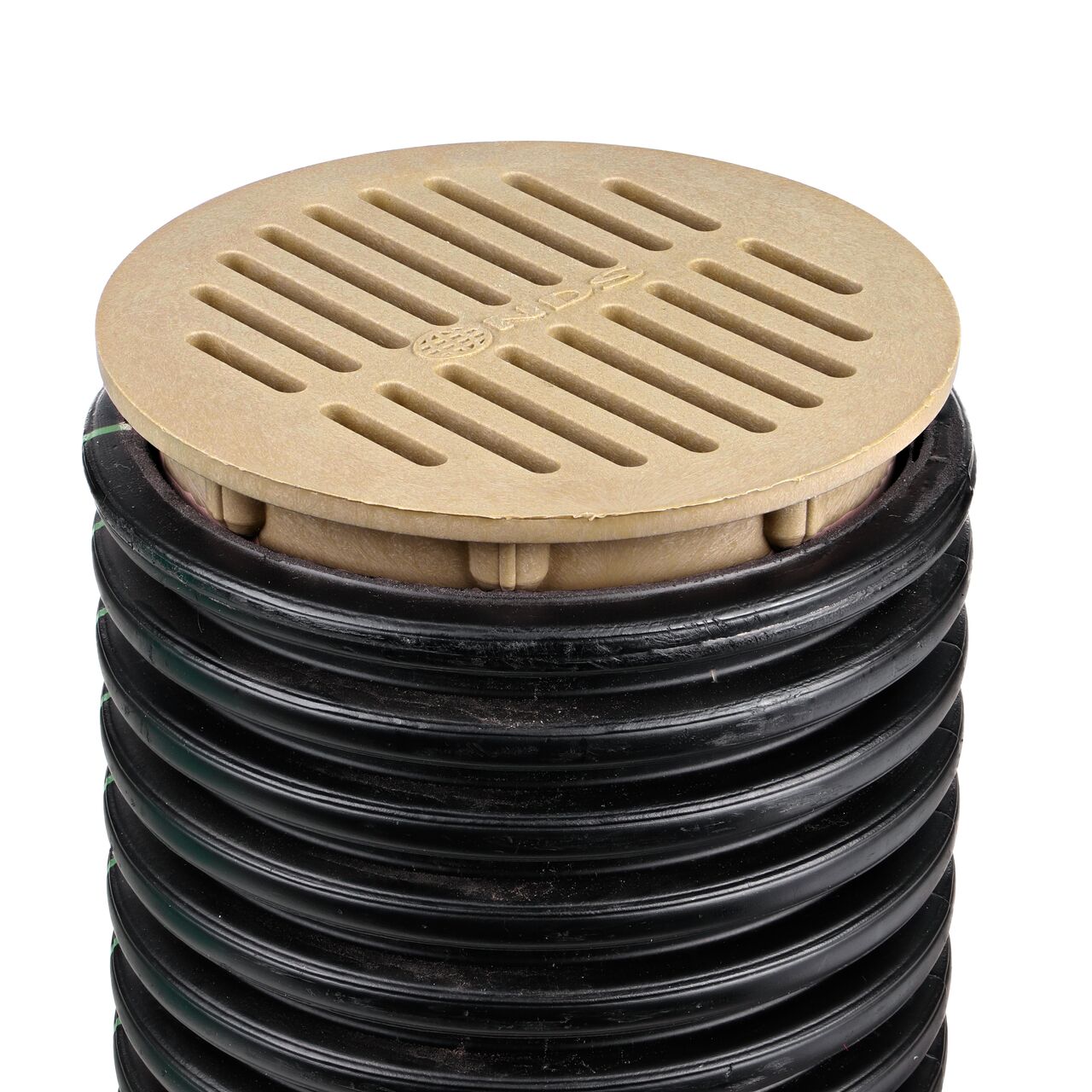 NDS 6 in. Round Grate installed on 6 in. Single-Wall Corrugated Pipe (NDS 60S, NDS H60S)