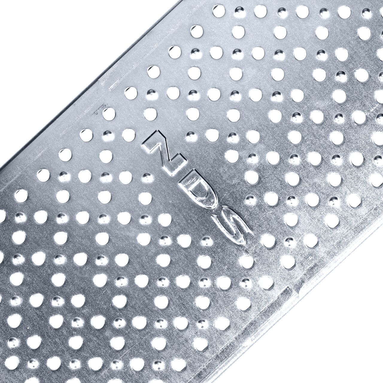 Angled View of the Galvanized Steel Perforated Dura Slope™ Channel Drain Grate (NDS DS-228) perforated design