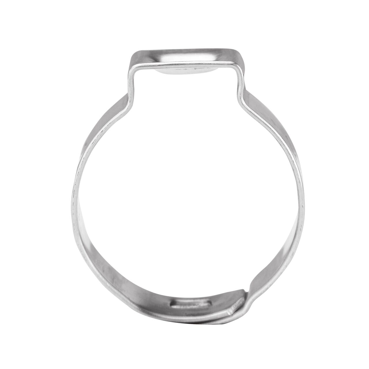 Install the NDS 198R Stainless Steel Pinch Clamp (NDS NC-155000-011) by sliding onto connection point between two pliable hoses or rigid pipes and crimp clamp ear to tighten (use pinch clamp tool sold separately)