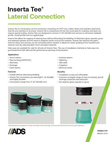 Inserta Tee Lateral Connection Product Sheet