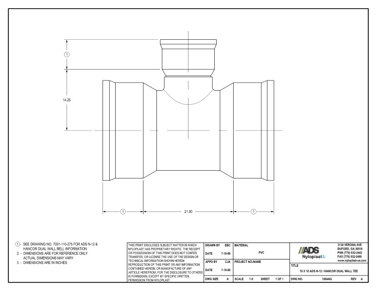 18 x 10 N-12 Dual Wall Tee Nyloplast Detail