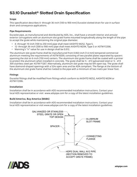 S3.10 Duraslot Pipe Specification