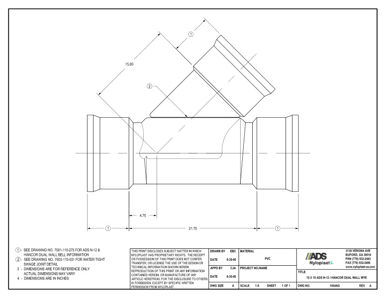 10 x 10 N-12 Dual Wall Wye Nyloplast Detail