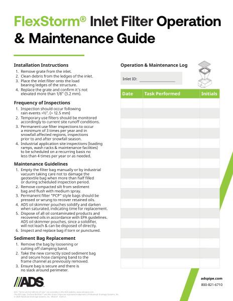 FlexStorm Inlet Filter Operation & Maintenance Guide