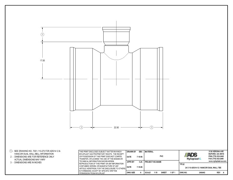 24 x 10 N-12 Dual Wall Tee Nyloplast Detail