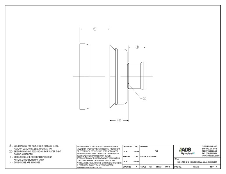 15 x 6 N-12 Dual Wall Increaser Nyloplast Detail