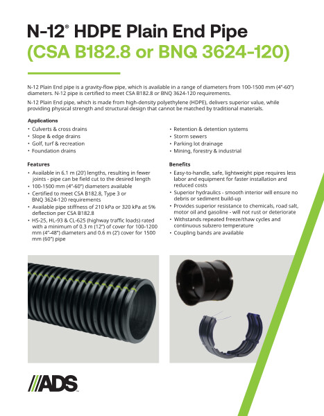 Canada N-12 Plain End CSA B182.8 or BNQ 3624-120 Product Sheet