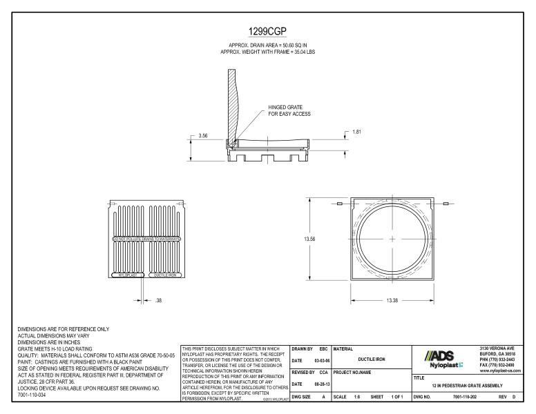 12" Pedestrian Grate Assembly Nyloplast Detail