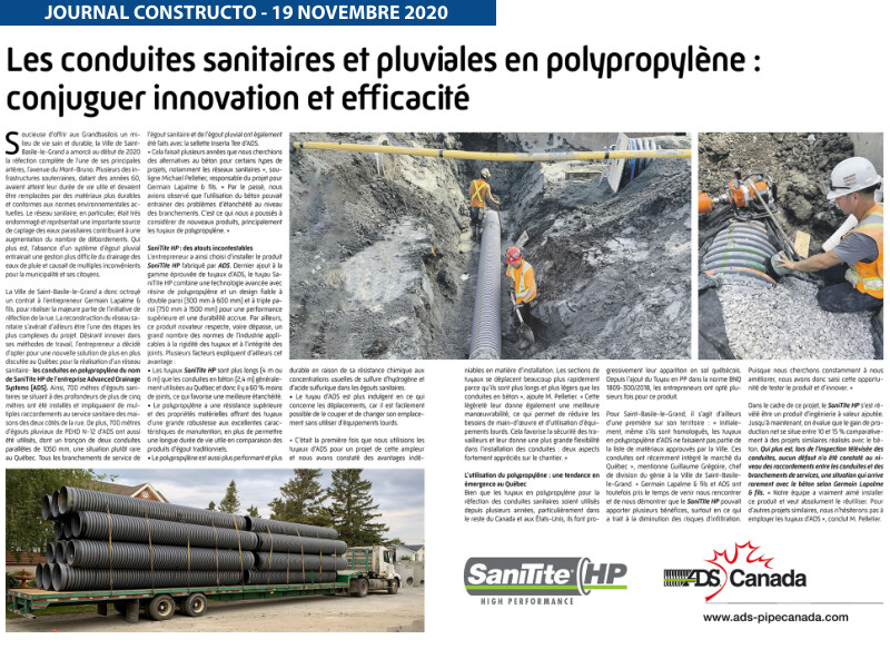 Les Conduites Sanitaires et pluviales en polypropylene Journal Constructo