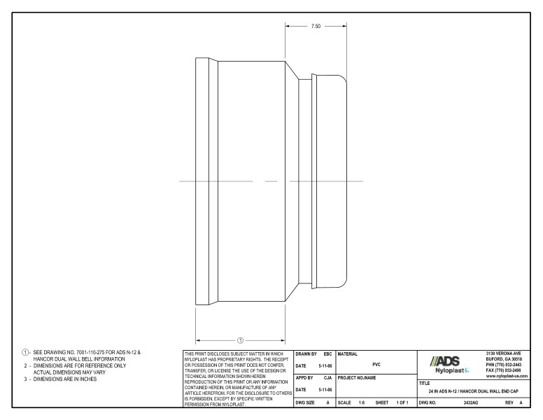 24" N-12 Dual Wall End Cap Nyloplast Detail