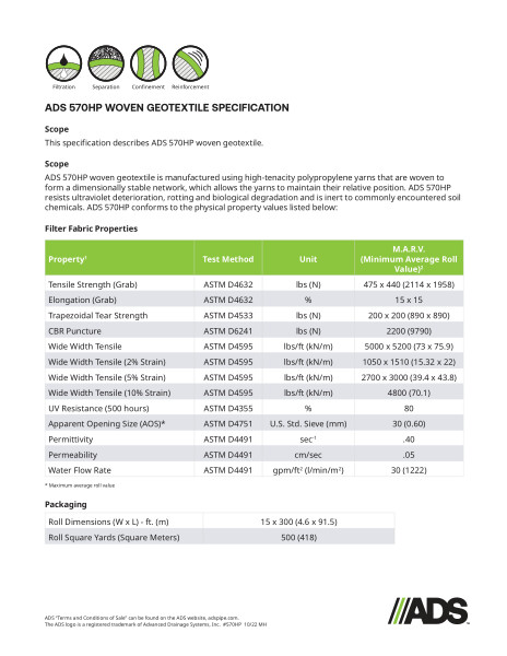 570HP Woven Geosynthetic Specification