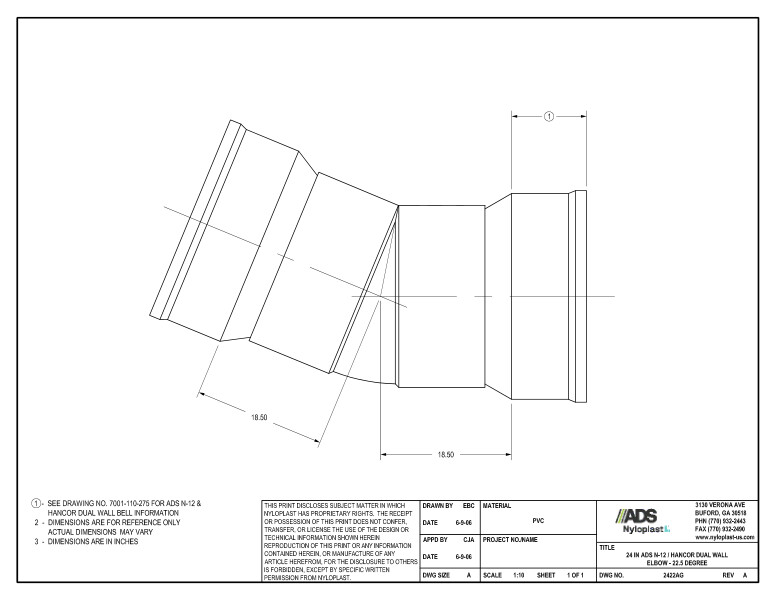 24" N-12 Dual Wall Elbow - 22.5 Degree Nyloplast Detail 