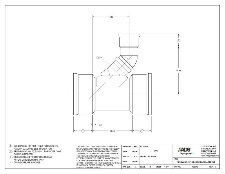12 x 6 N-12 Dual Wall Tee Wye Nyloplast Detail