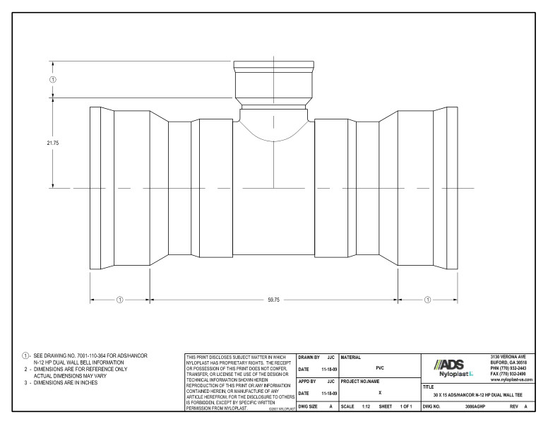 30 x 15 HP Tee Nyloplast Detail