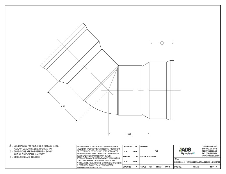 18" N-12 Dual Wall Elbow - 45 Degree Nyloplast Detail