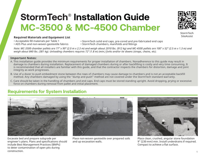 MC-3500 & MC-4500 StormTech Chamber Installation Guide