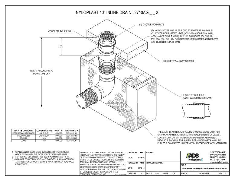 10" Inline Drain Quick Spec Installation Nyloplast Detail