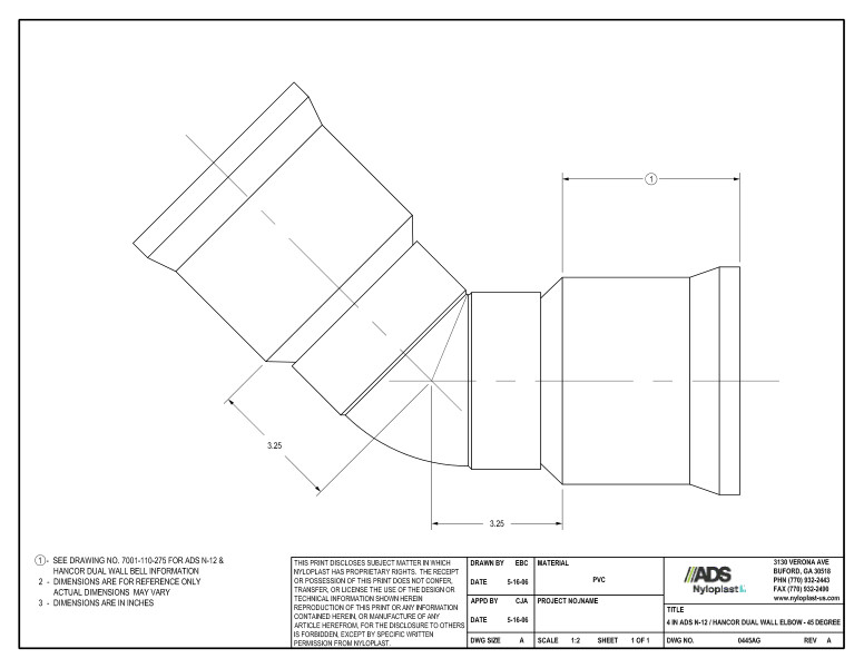 4" N-12 Dual Wall Elbow - 45 Degree Nyloplast Detail